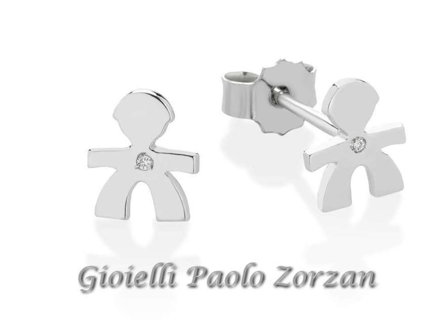 Paio orecchini Le Briciole Le Bebè Bimbo oro banco 18 Kt con diamante ct 0.003 Mod. LBB309 -0