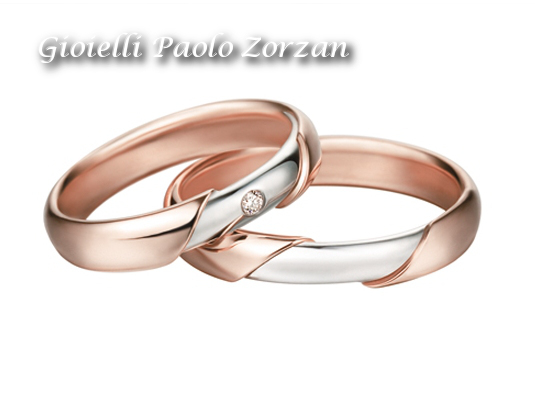 Coppia Fedi Matrimoniali Polello in Oro Bianco e Rosa con Diamanti Ref. E 2321DBR E 2321UBR - Gioielleria Zorzan