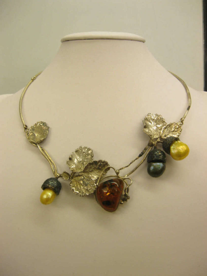 COLLANA Argento 925 ESEGUITA INTERAMENTE A MANO con perle e ambra cod. AR0028-0