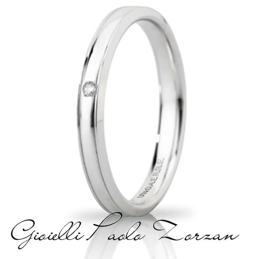 Fede Matrimoniale  Unoaerre BRILLANTI PROMESSE Orion Slim Oro 18kt Diamante Ct 0.01 Ref. 30 Afc 279/001 Col.04