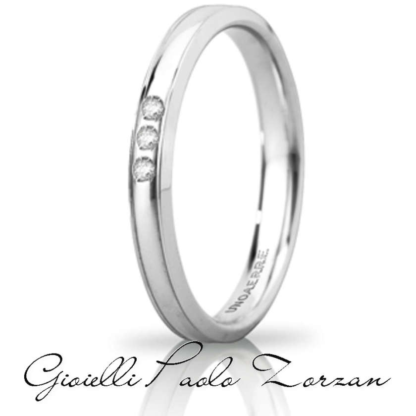 Fede Matrimoniale Unoaerre BRILLANTI PROMESSE Orion Slim Oro Bianco 18kt 3 Diamanti Ct 0.03 Ref. 30 Afc 279/003 Col.04