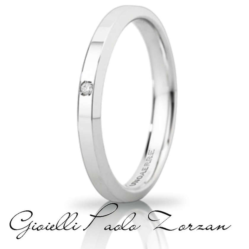 Fede Matrimoniale Unoaerre BRILLANTI PROMESSE Hydra Slim Oro Bianco 18kt Con Diamante Ref.  30 Afc 280/001 Col.04