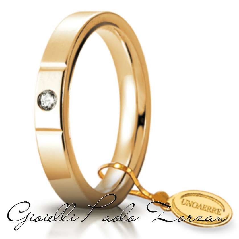 Fede Matrimoniale UNOAERRE Cerchi Di Luce  3,5 Mm Oro Giallo Con Diamante Mod.35 AFG 2/001