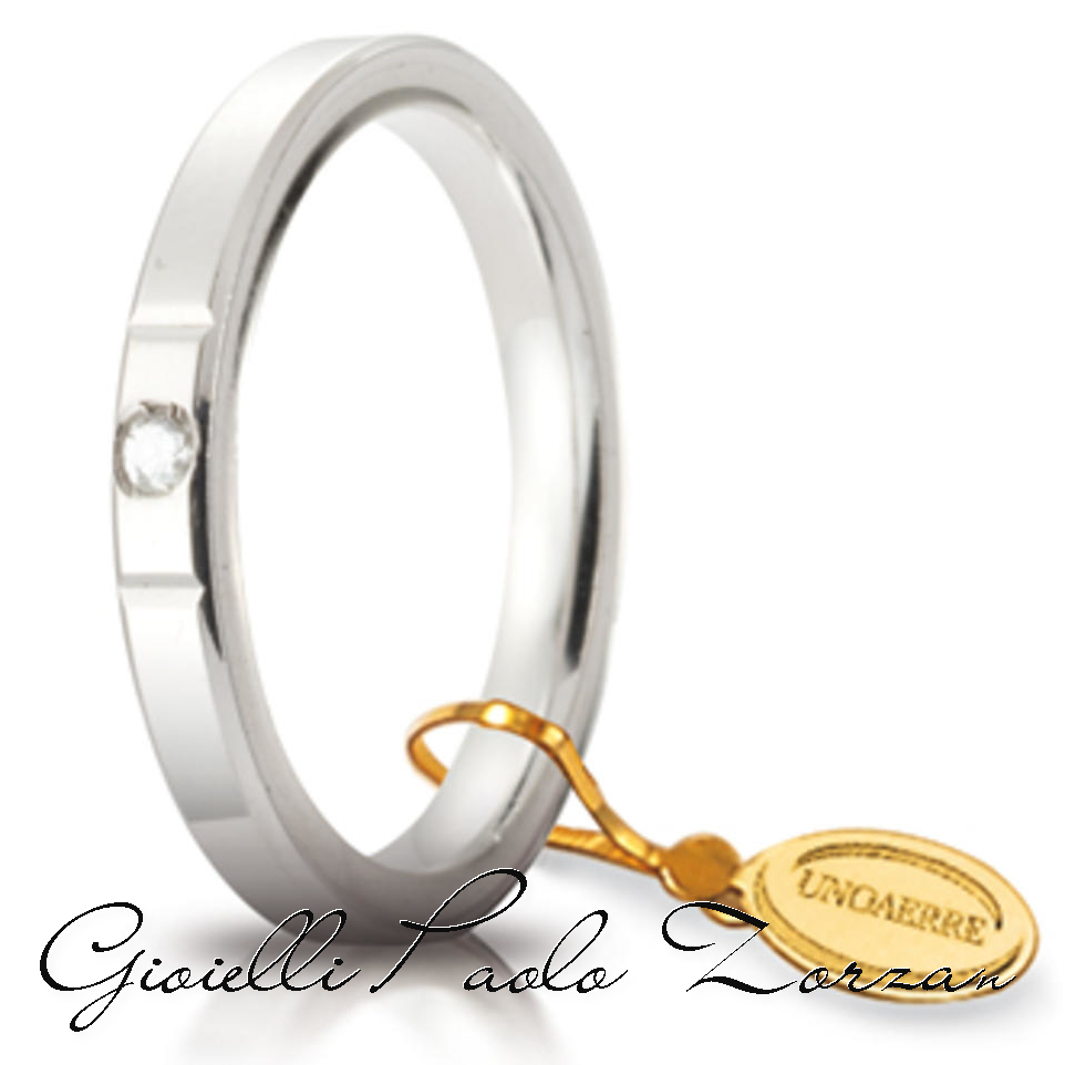 Fede Matrimoniale UNOAERRE Cerchi Di Luce  2,5 Mm Oro Bianco Con Diamante  Mod. 25 Afc 2/001   Fedi Bicolore Fedi Piatte