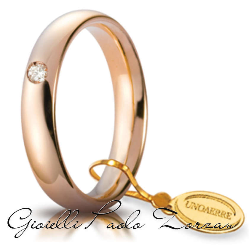 Fede Matrimoniale Unoaerre Comoda  4 Mm Oro Rosa Con Diamante  Mod. 40AFC1/0015col18