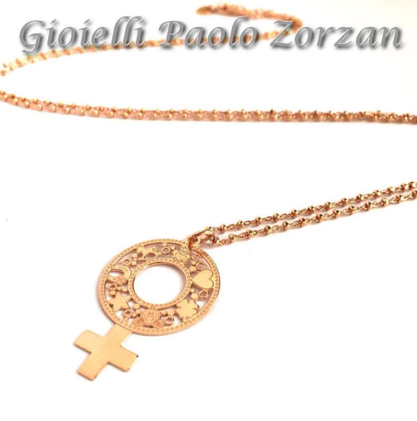 Collana Rue des mille in argento 925 rosato con pendente simbolo donna Ref. CL016DN-0