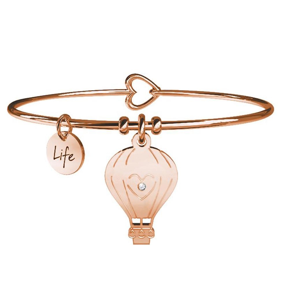 KIDULT - BRACCIALE IN ACCIAIO 316L E CRISTALLI CON CIONDOLO MONGOLFIERA E PVD ROSE' - COD 731088 -0