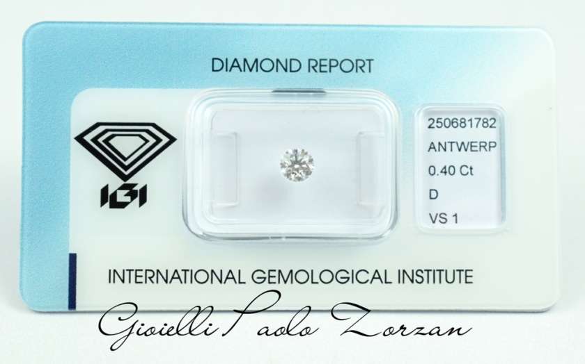 Diamante taglio Brillante Certificato IGI Ct. 0.40 D/VS1 ref. PG040DVS-0