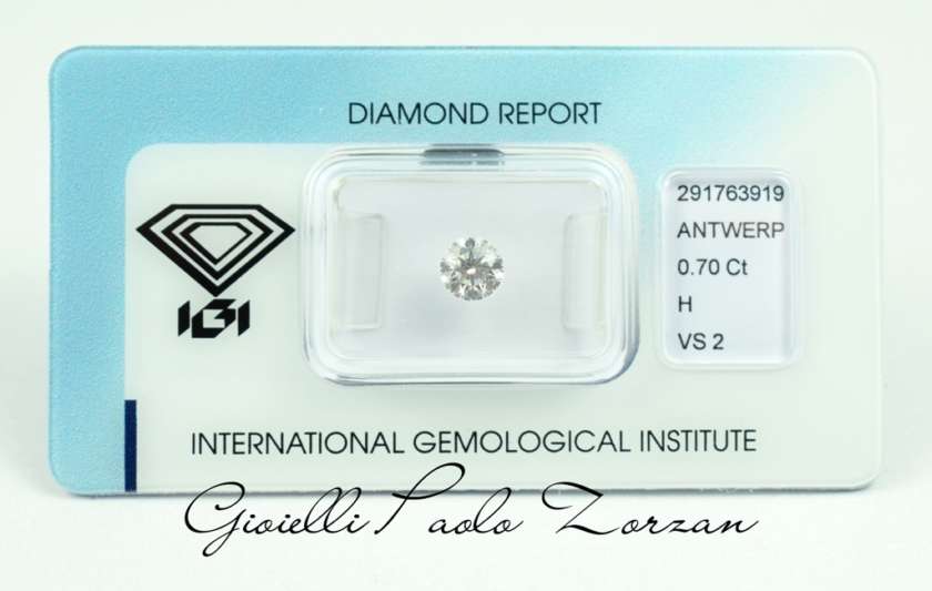 Diamante taglio Brillante Certificato IGI Ct. 0.70 H/VS2 ref. PG070HVS-0