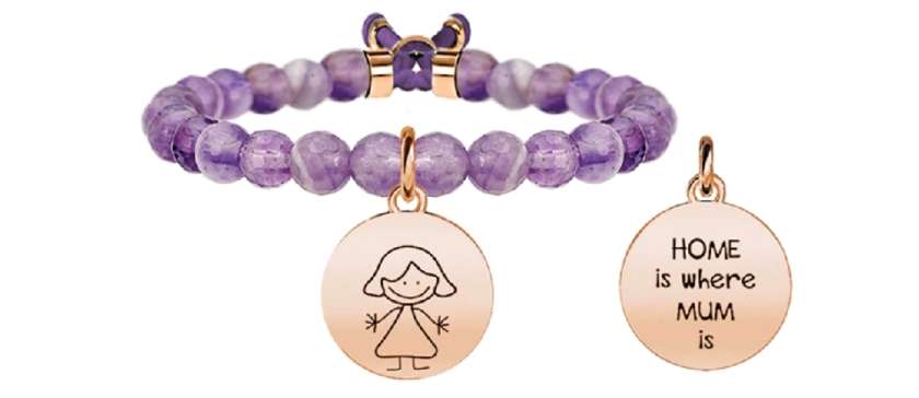 KIDULT - BRACCIALE AMETISTA CON CIONDOLO MAMMA IN ACCIAIO 316L ROSE GOLD PVD - COD 731130-0
