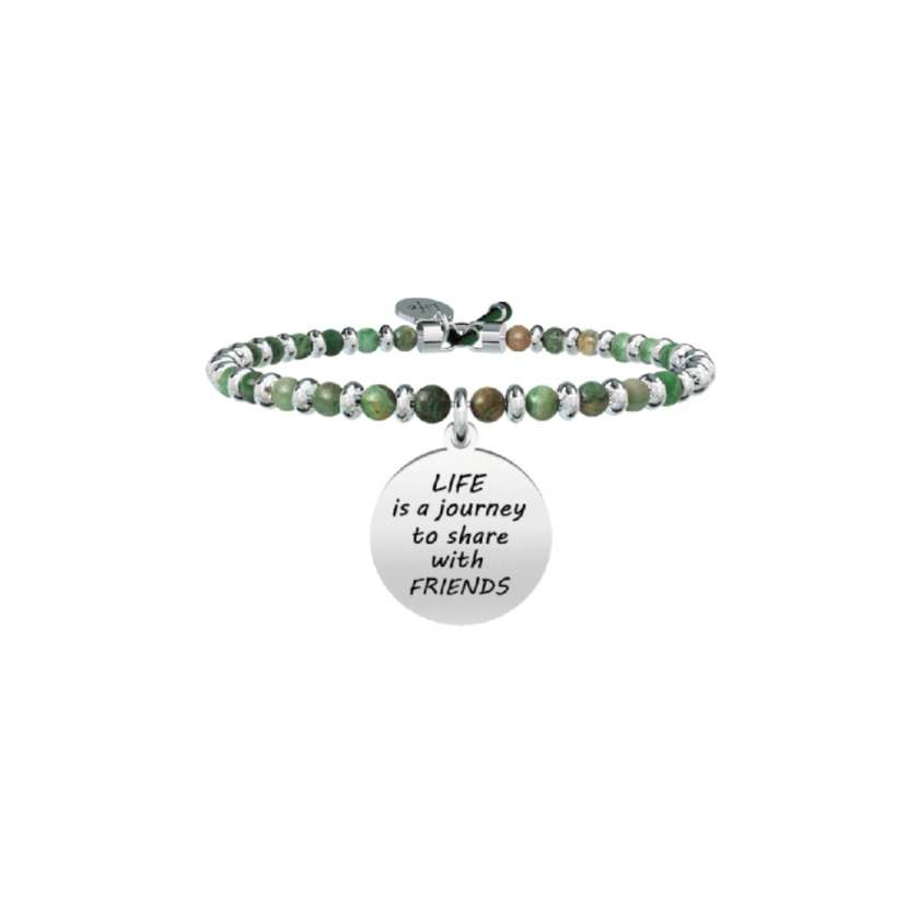 BRACCIALE KIDULT AGATA VERDE E ACCIAIO 316L, CIONDOLO CON SCRITTA"LIFE IS. FRIENDS" E CRISTALLI 731446-0