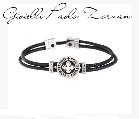 BRACCIALE TUUM DONO FORTITUDO in ARGENTO BRUNITO e NAPPA NERA BRDIF90BPND-0