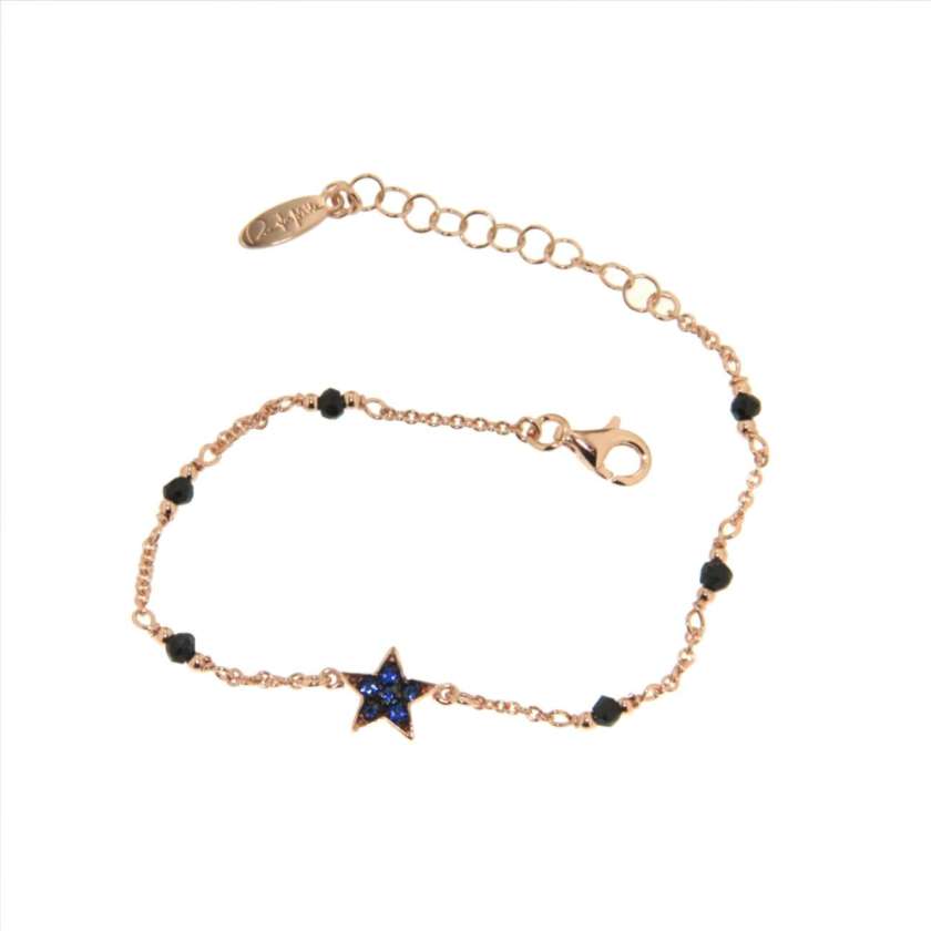 Bracciale Rue Des Mille onici con Stella zirconi blu e argento 925 ref. BRSTEBLU-0