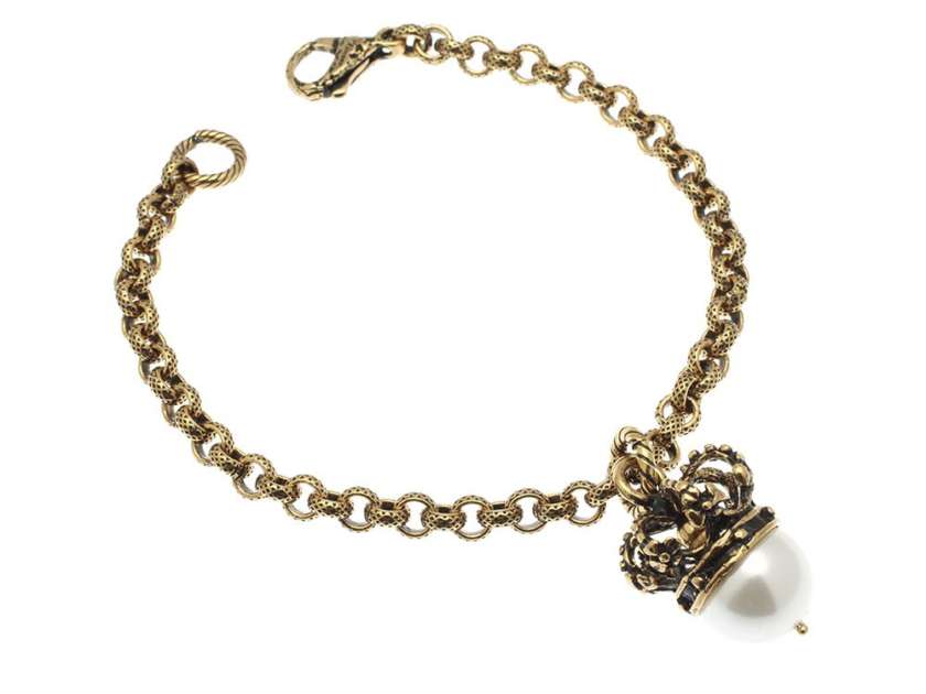 Bracciale Alcozer corona e perla in ottone dorato F006B-0