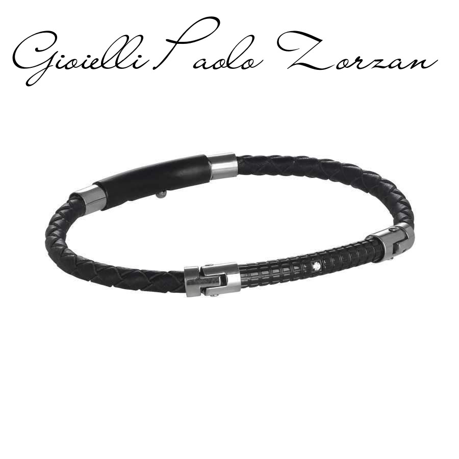 Bracciale boccadamo uomo in cuoio nero intrecciato ref. ABR382N-0