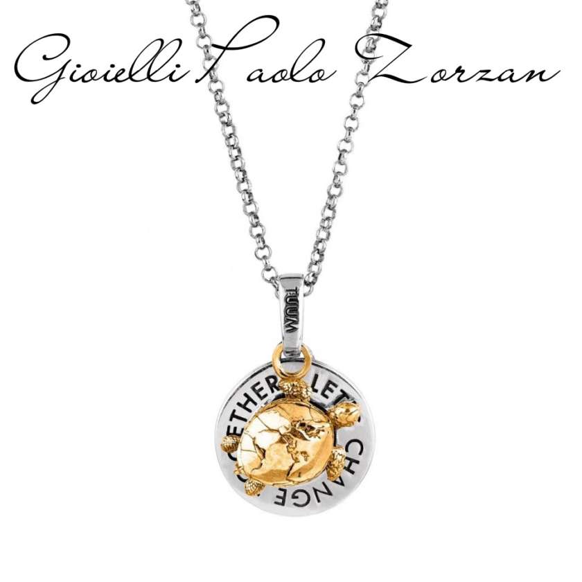 Collana Tuum Gaia in Argento Rodiato brunito e tartaruga in oro giallo 9kt GAIAEC90A0G-0