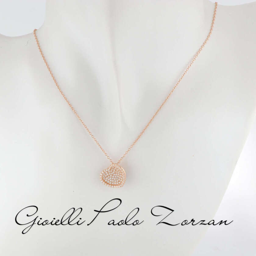Collana Girocollo Brillantata in Oro Rosa e Ciondolo a Cuore con pavè di Zirconi ref. 10065426 - immagine 2