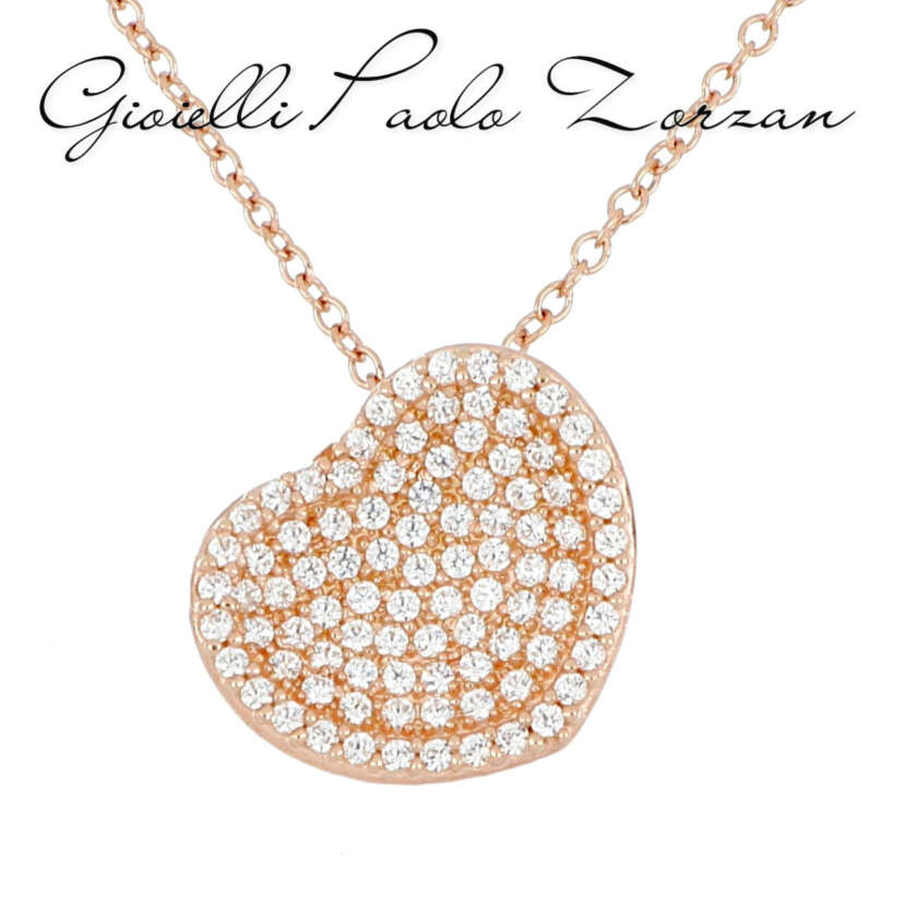 Collana Girocollo Brillantata in Oro Rosa e Ciondolo a Cuore con pavè di Zirconi ref. 10065426