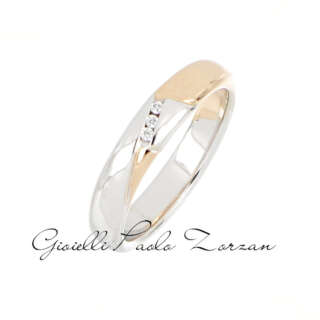 Fede Matrimoniale Polello in Oro Bianco, Rosa e Diamanti Mod. E 2415DBR   Fedi Bicolore Fedi Intrecciate