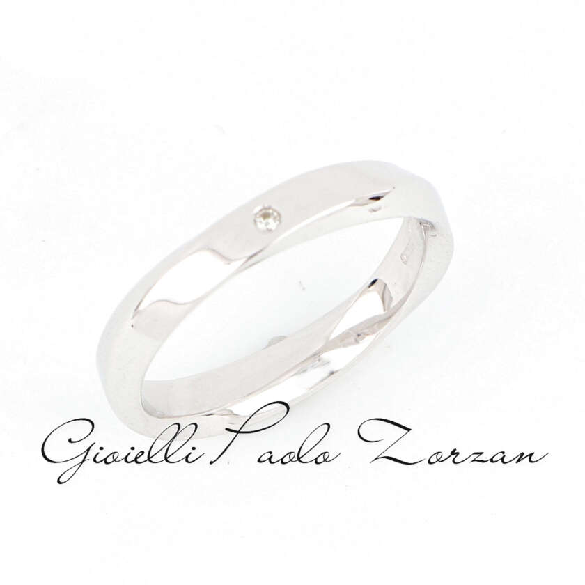 Fede Matrimoniale Polello Attorcigliata in Oro Bianco 3 Diamanti Mod. E 2503DB