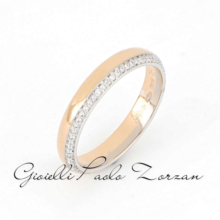 Fede Matrimoniale Polello in Oro Rosa e Bianco con Diamanti Mod. E 3116DBR