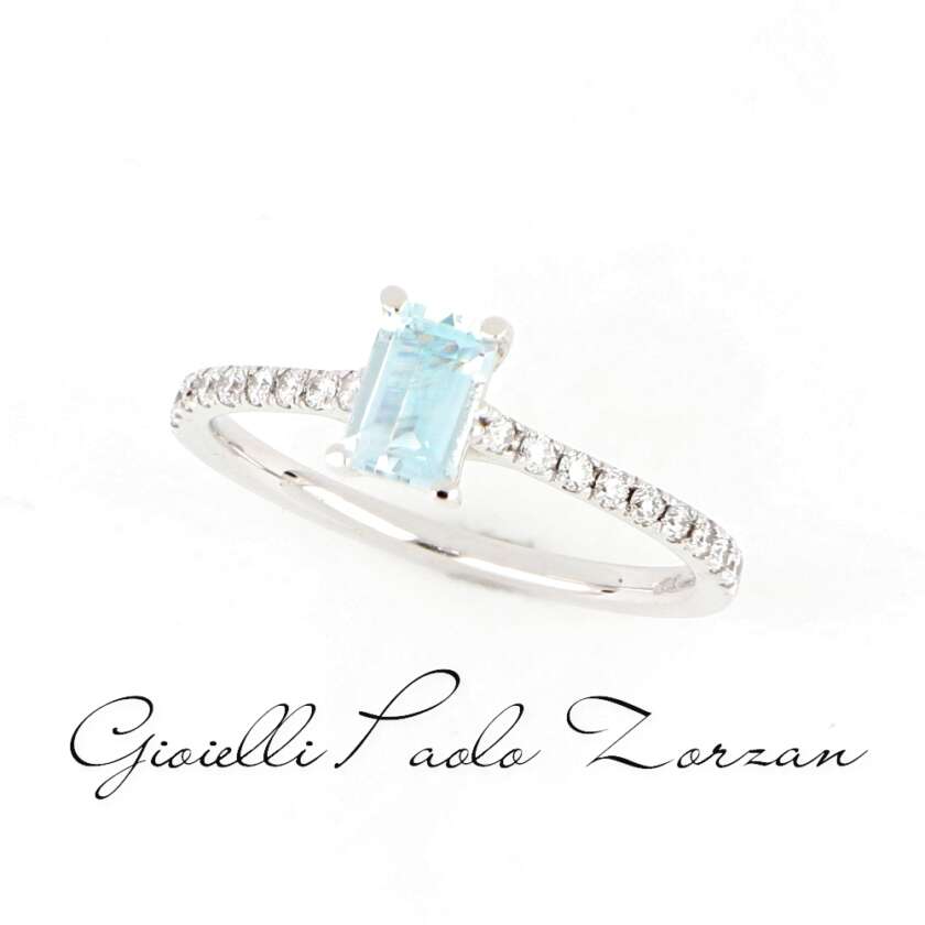 Anello in Oro Bianco con Acquamarina e Diamanti ref. 545255