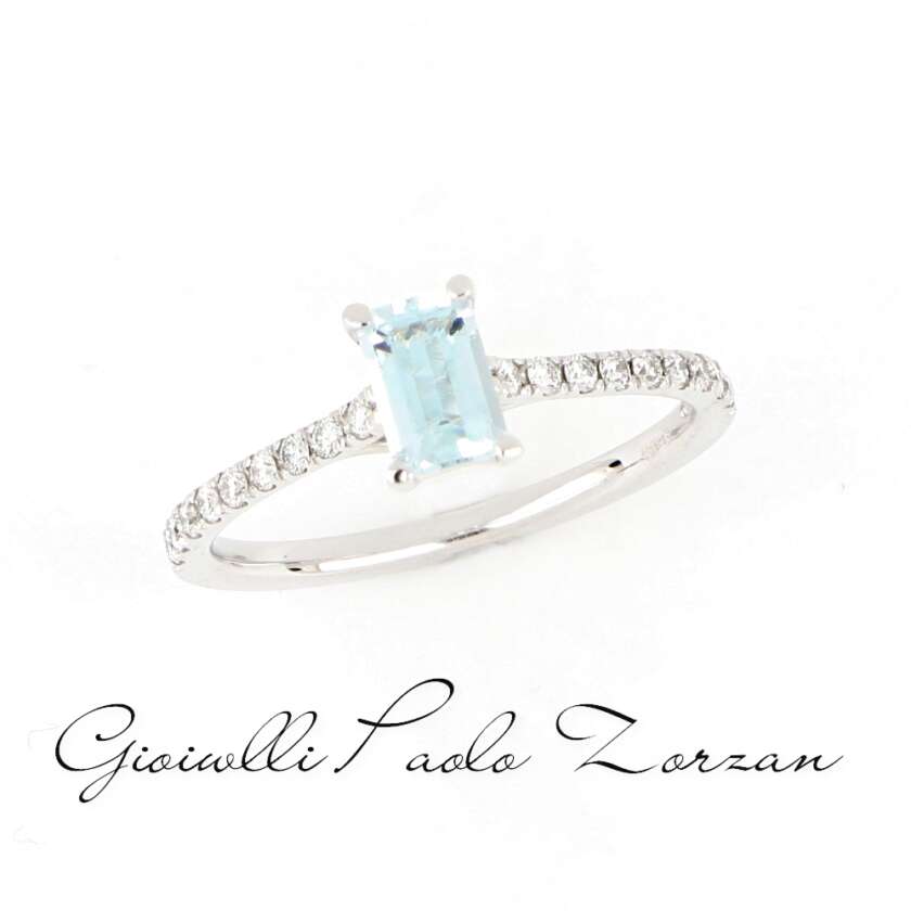 Anello in Oro Bianco con Acquamarina e Diamanti ref. 545255 - immagine 3