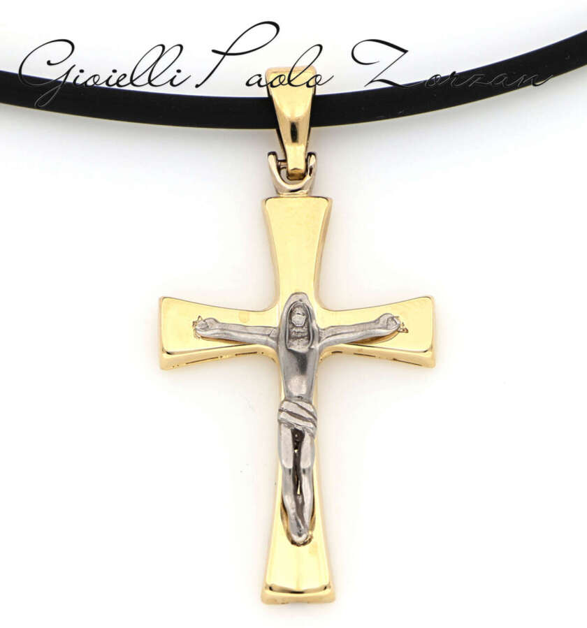 Croce con cordino in oro giallo e bianco CR03