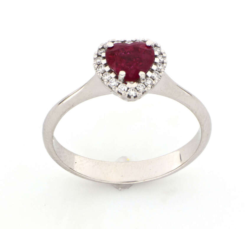 Anello a cuore in oro bianco diamanti e rubino ANCURU - immagine 3