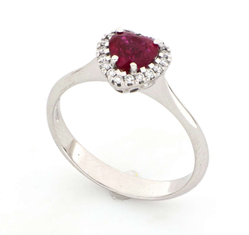 Anello a cuore in oro bianco diamanti e rubino ANCURU - immagine 2