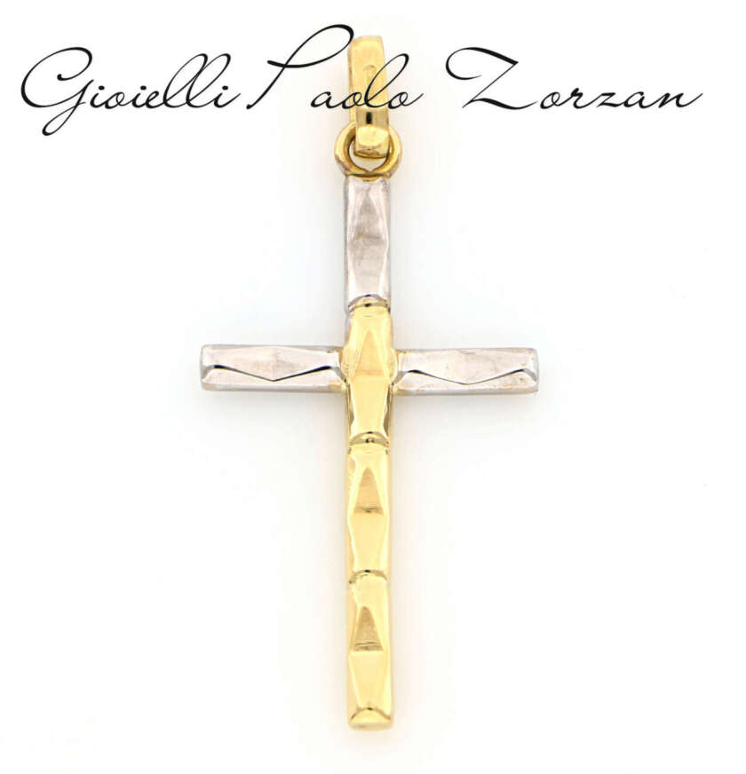Croce con cordino in oro giallo e bianco CL28