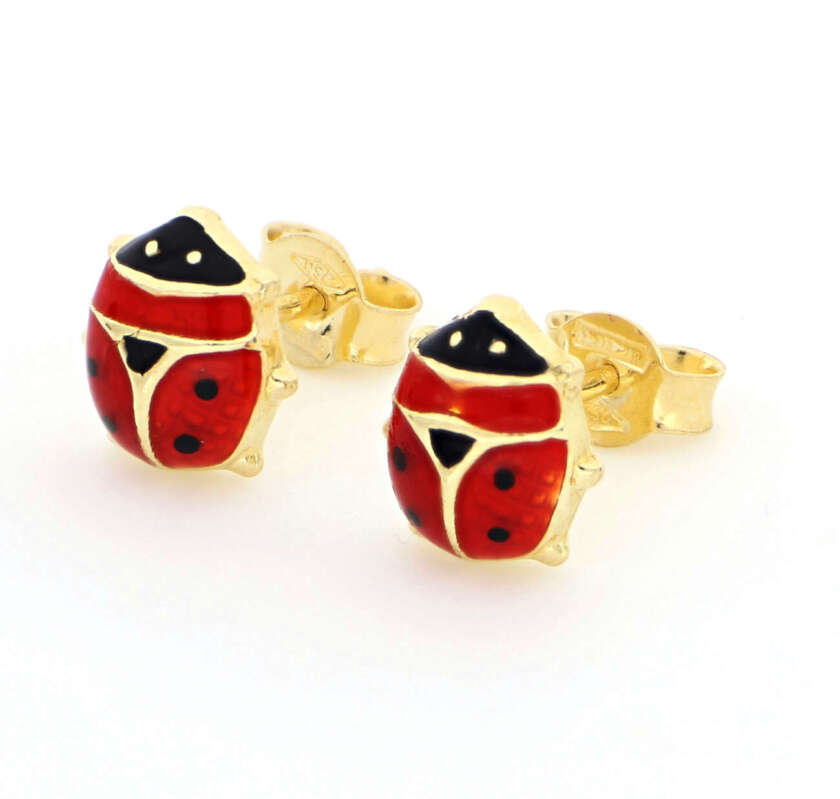 Orecchini coccinella al lobo in oro giallo e smalto colorato  OR-915 - immagine 2