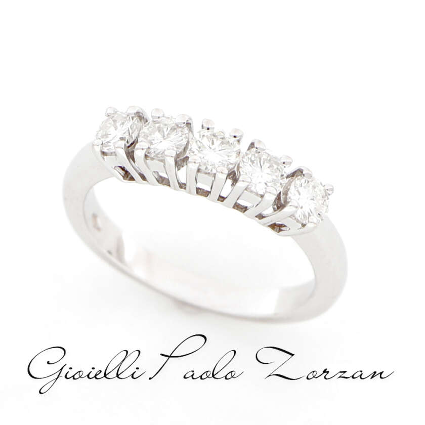 Anello Riviere 5 Pietre in Oro Bianco e Diamanti ref. S16431