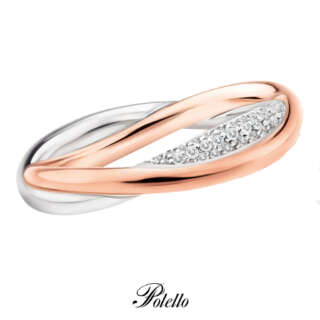 Fede Polello in Oro Bianco e  Rosa con Diamanti ref. 3064DBR  Fedi Intrecciate