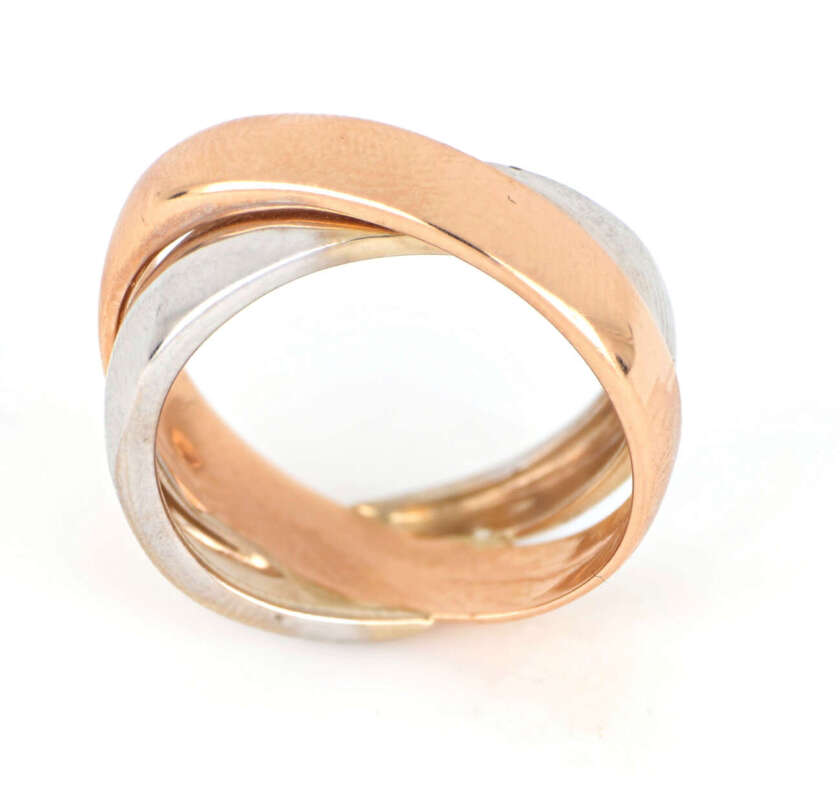 Anello a fascia intrecciato in oro rosa e bianco  AN-78 - immagine 2