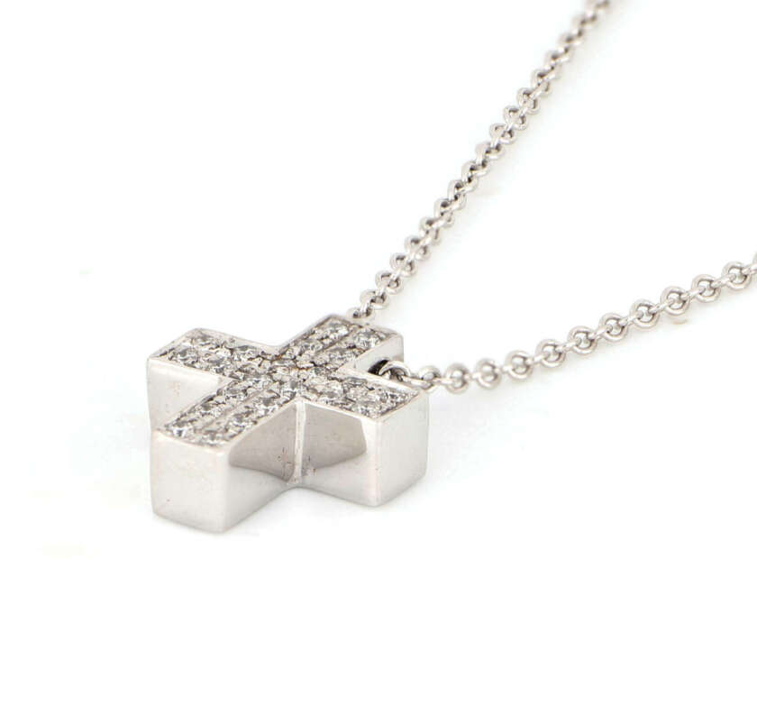 Collana con croce in oro bianco e diamanti CROCE60 - immagine 2