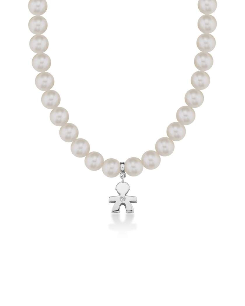 COLLANA PERLE LE BEBE' ♡ COLLANA BIMBO ORO BIANCO, PERLE E DIAMANTE LBB800 - immagine 2