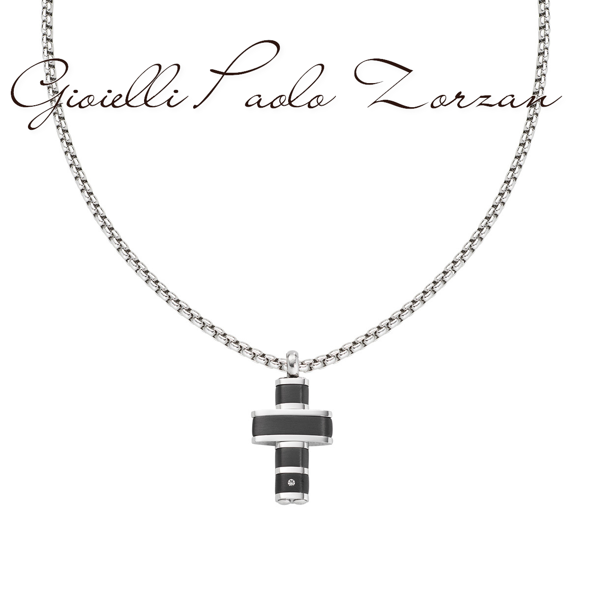 Collana Amen Croce in Acciaio e Zircone uomo ACCL106