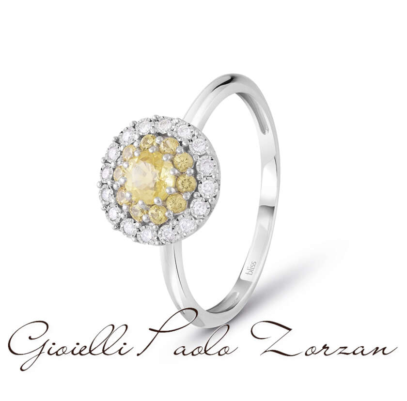Anello Bliss in oro bianco con diamanti e zaffiri gialli 20096646