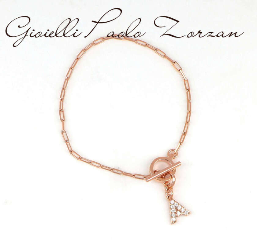 Bracciale Bronzallure catena paper con lettera A pavé e chiusura T-Bar  WSBZ01933.A