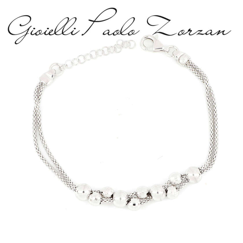 Bracciale in argento 925 rodiato con sfere centrali CZBRA136