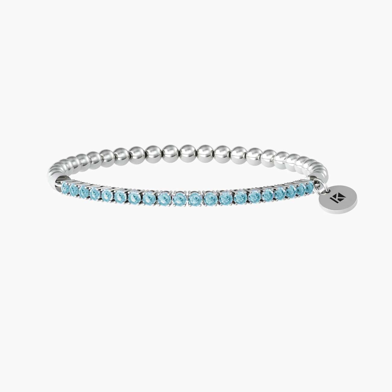 Bracciale kidult elastico con sfere lucide e zirconi azzurri Bracciale dei desideri 732208