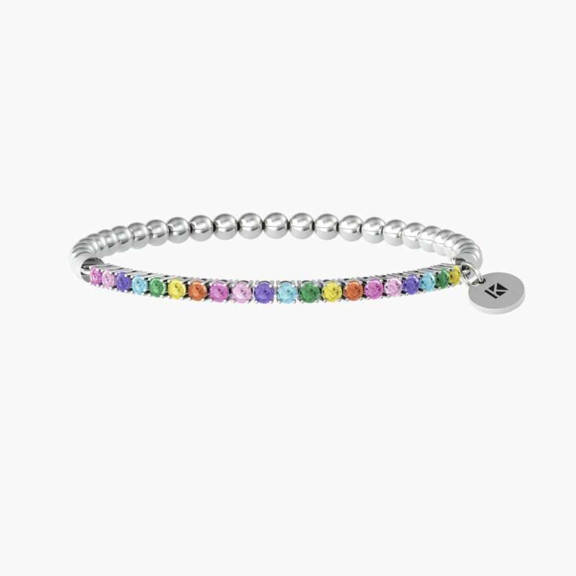 Bracciale Kidult elastico con sfere lucide e zirconi multicolor Bracciale dei desideri 732209