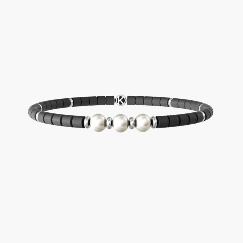 Bracciale kidult elastico uomo con ematite grigia e perle Tre desideri 732243
