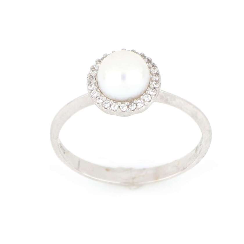 Anello in oro bianco con perla  zirconi ANDZ259