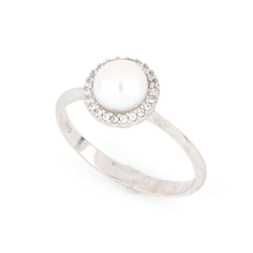 Anello in oro bianco con perla  zirconi ANDZ259 - immagine 2