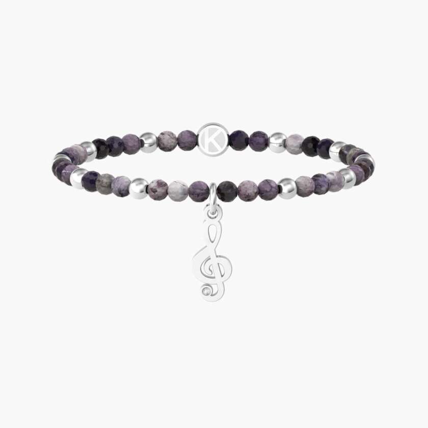 Bracciale kidult musica con agata viola e chiave di violino 732227