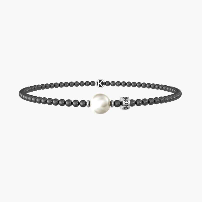 Bracciale kidult elastico uomo con sfere in gunmetal e perla 732245
