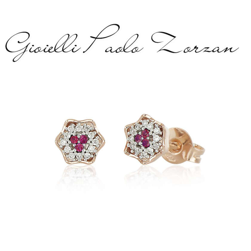 Orecchini Artlinea a fiore in oro 18 kt con diamanti bianchi naturali e rubini OD535/RU-LH