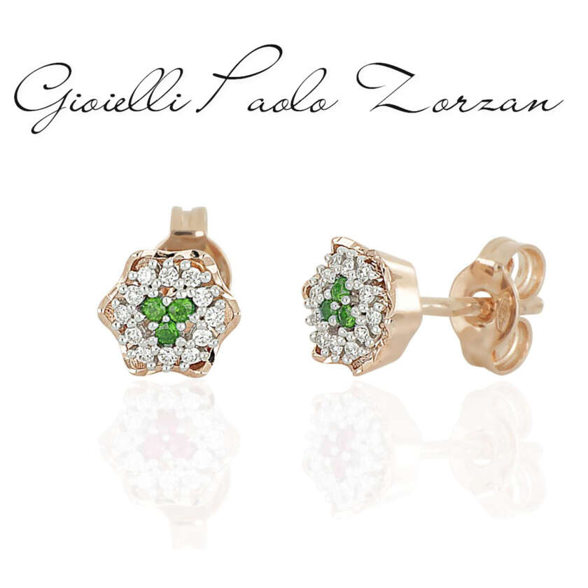 Orecchini Artlinea a fiore in oro 18 kt con diamanti bianchi naturali e tsavoriti OD535/TS-LH